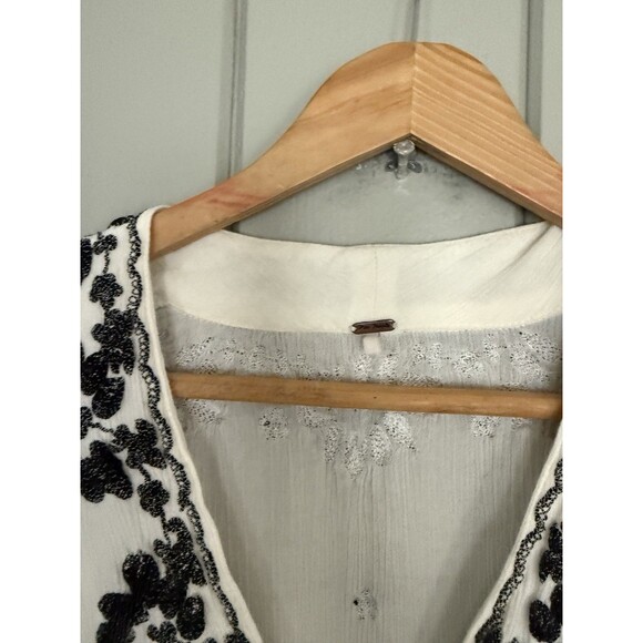 Free People Fable Embroidered Boho Midi Dress S Small White Black 3/4 Sleeves - Picture 4 of 5